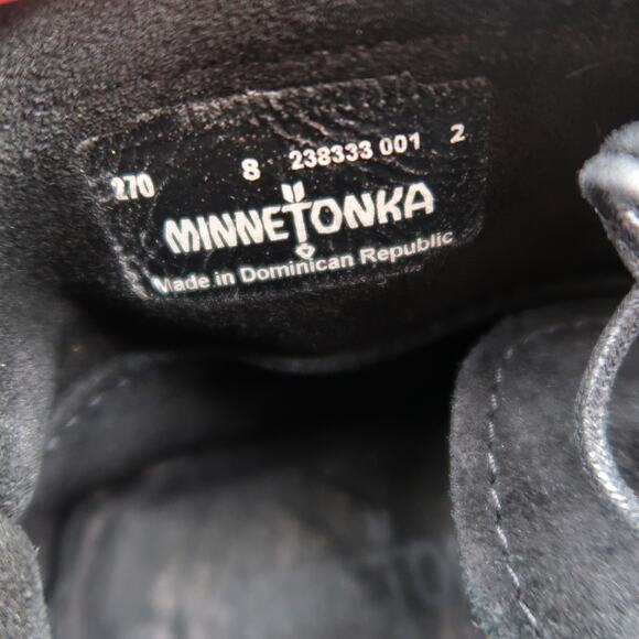 Minnetonka Shoes Womens 8 Moccasin Chukka Ankle Bootie Leather Black Lace Up - Picture 12 of 14